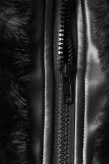 Black Stand Collar Long Sleeves Buckle Straps Faux Fur Women's Punk Short Cloak - Product - 6