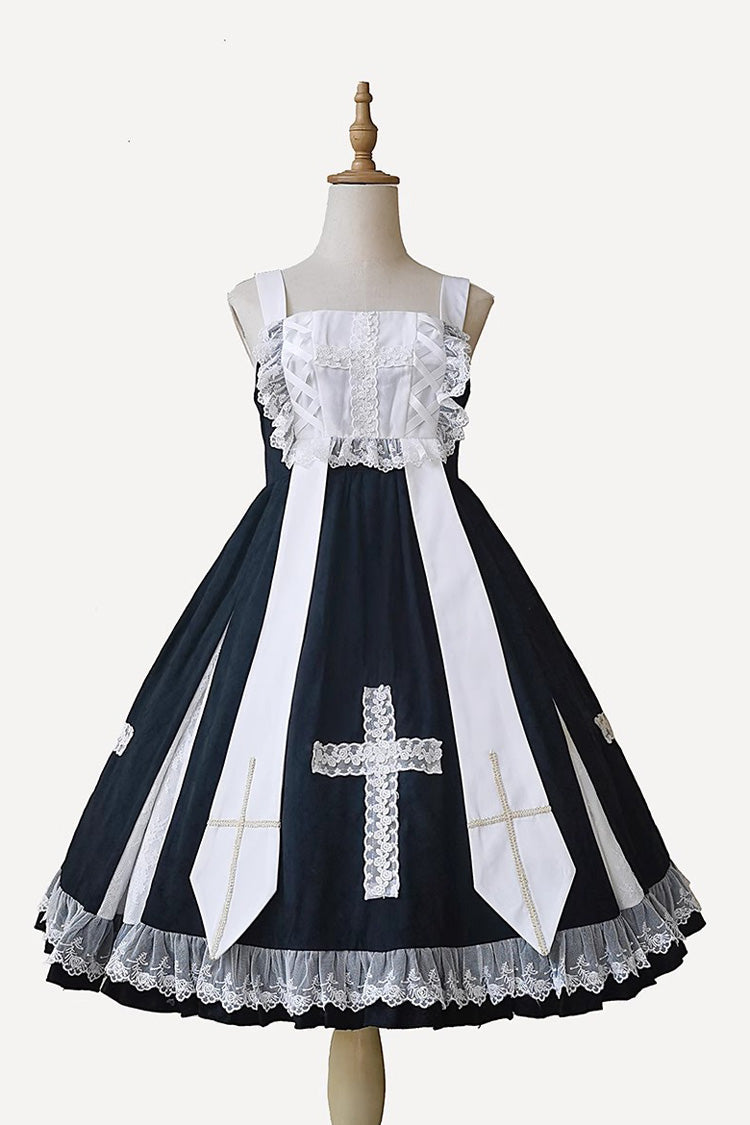 Black Paradise Cross Print Ruffle Sleeveless Gothic Lolita Dress - Product - 5