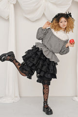 Black/White Round Collar Long Sleeves Printed Classic Ouji Lolita Pumpkin Shorts Set - Product - 3