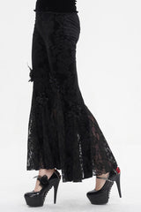 Black Printed Lace Embroidered Women's Gothic Flared Pants - Product - 3