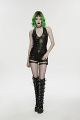 Black Halterneck Slim Studded Zippered Women's Punk Vest - Product - 9