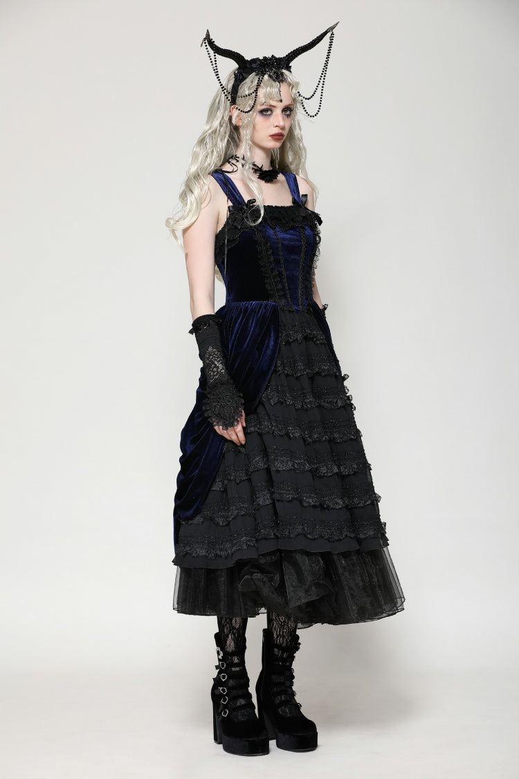 Black/Blue Sleeveless Multi-Layered Ruffled Lace Women's Lolita Gothic Slip Dress Wedding Dress - Product - 2