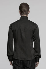 Black Stand Collar Long Sleeves Ruffle Pleated Men's Gothic Blouse - Product - 3