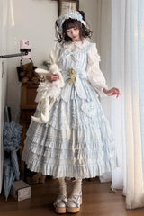 Blue [Heart In Love] Multi-Layered Ruffled Bow Sweet Lolita Jsk Dress - Product - 9