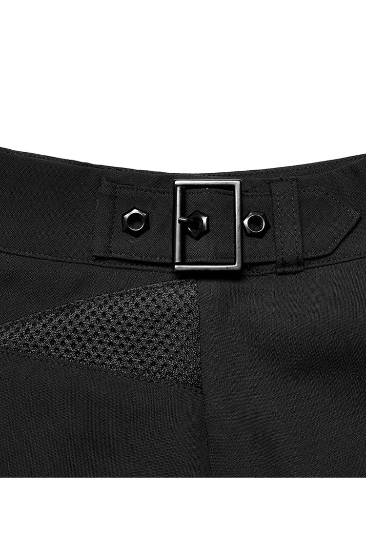 Black Chiffon Plaid Large-Hole Mesh Stitching V-Word Segmentation Design Sun-Hem Women's Punk Skirt - Product - 8