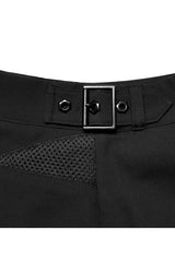 Black Chiffon Plaid Large-Hole Mesh Stitching V-Word Segmentation Design Sun-Hem Women's Punk Skirt - Product - 8