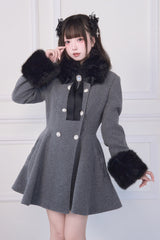 Grey Double-Breasted Long Sleeves Bowknot Japanese Sweet Lolita Coat - Grey - 1