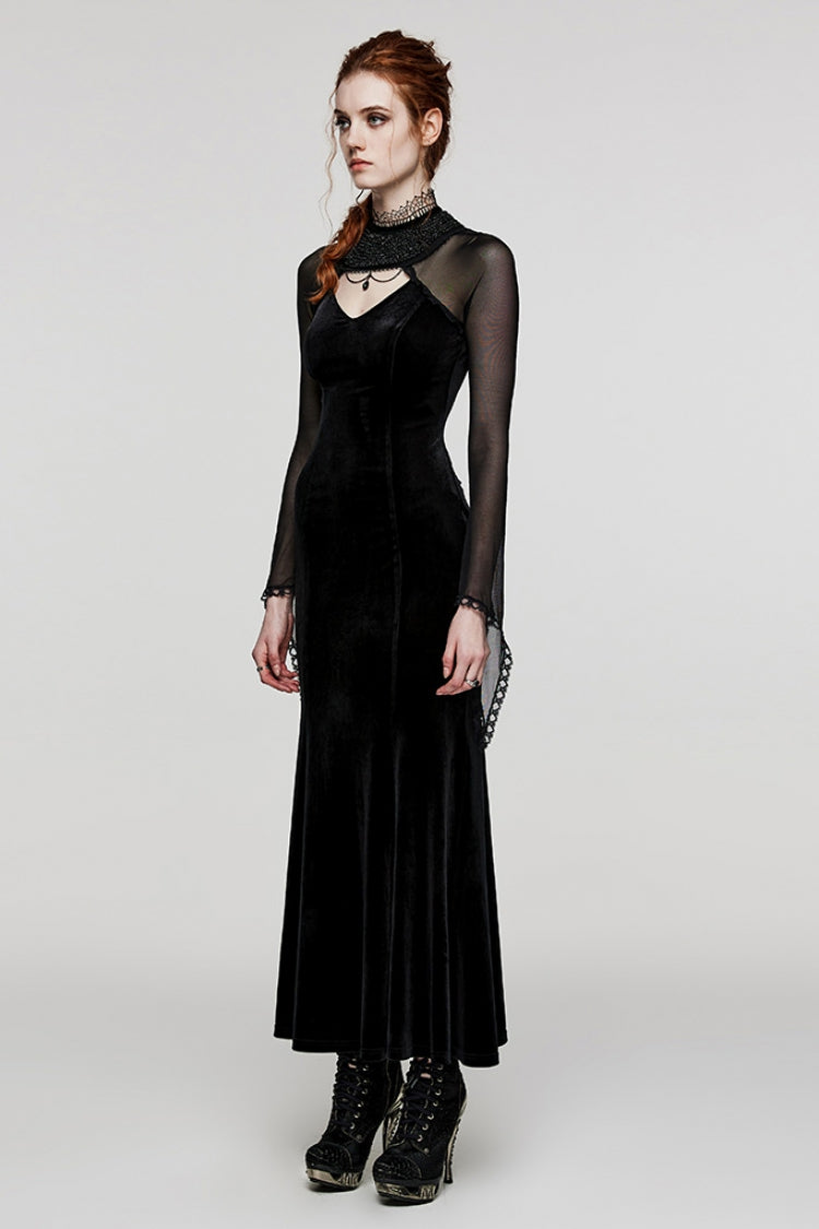 Black Long Sleeves Hollow Stitching Lace Sheer Women's Gothic Gorgeous Dress - Product - 2