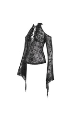 Black Off Shoulder Flared Sleeved Lace Mesh Women's Gothic Shirt - Product - 9