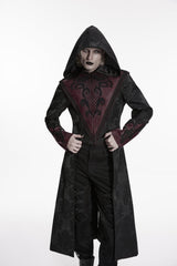 Black/Red Long Sleeves Jacquard Embroidered Spliced Lace Hooded Color-Blocked Men's Punk Cool Coat - Black/Red - 1