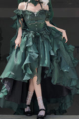 Green Bowknot Irregular Sweet Princess Lolita Jsk Dress - Green - 1