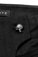 Black Faux Leather Stitching Metal Buttonhole Men's Steampunk Pants - Product - 5