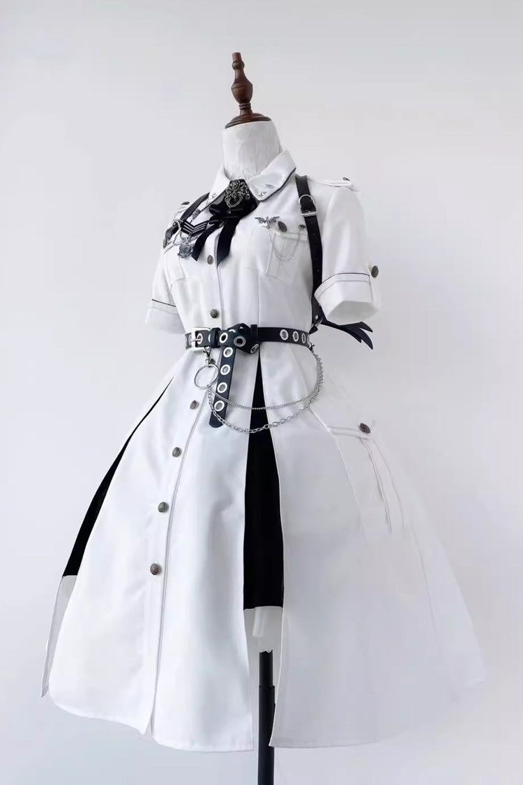 Evil Python 2.0 Short Sleeves Gothic Military Handsome Lolita Dress 3 Colors - Ivory - 3
