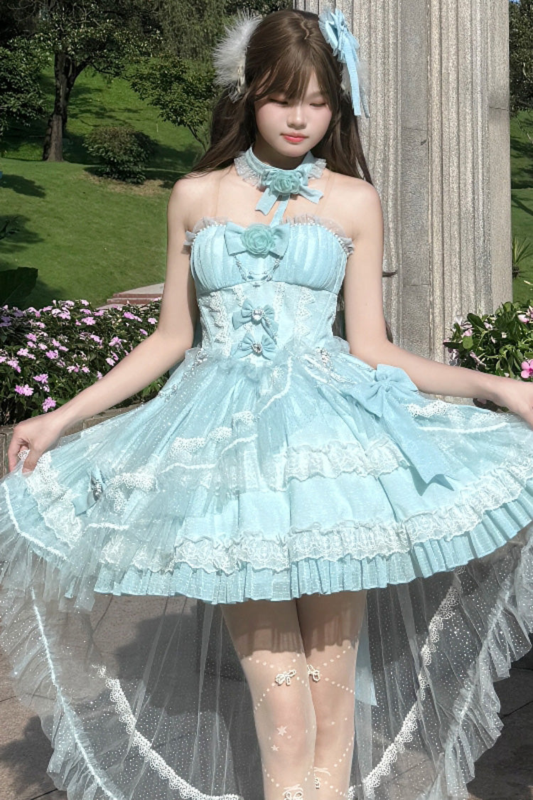 Blue Galaxy Flower Language Multi-Layered Ruffle Bowknot Sweet Tube Top (Set) detail view 2