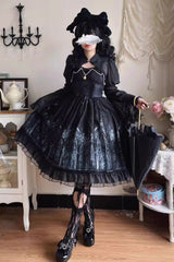 Black Sleeveless Church of Silent Night Print Ruffle Gothic Lolita Jsk Dress - Product - 2