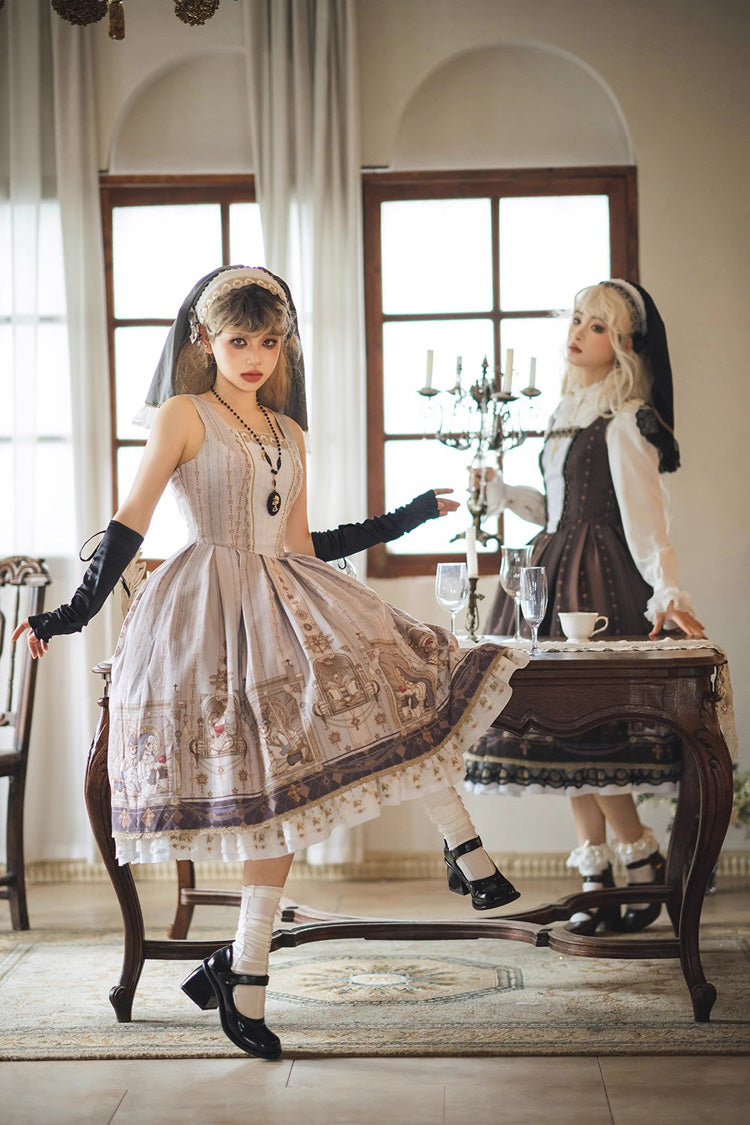 Demon Hunting Notes Print Ruffle Sweet Elegant Lolita Jumper Dress 2 Colors - Product - 9