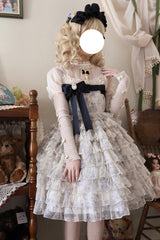 Multi-Color [Wonderland Travels] Multi-Layered Print Ruffle Bowknot Sweet Lolita Tiered Dress - Product - 15