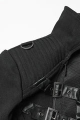 Black Stand Collar Long Sleeves Lace-Up Mesh Buckle Women's Punk Coat - Product - 7