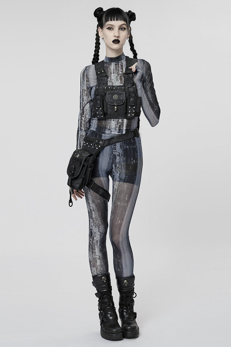 Black Post-Apocalyptic Rivets Skull Women's Steampunk Adjustable Strap Bag - Product - 4