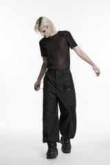 Black Round Collar Short Sleeves Sheer Men's Punk Shirt - Product - 7