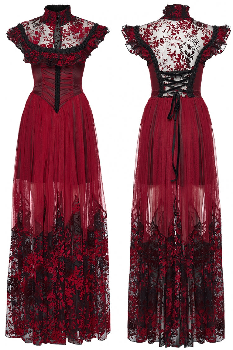 Black/Red Stand Collar Sleeveless Printed Hanayome Lace Lace-Up Women's Gothic Elegant Dress Wedding Dress - Product - 7