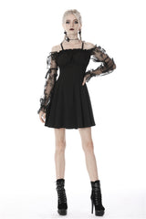 Black Sexy Off Shoulder Lace Long Sleeves Lace-Up Women's Gothic Graduation Dress - Product - 9