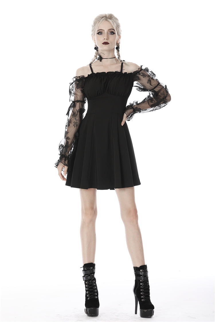 Black Sexy Off Shoulder Lace Long Sleeves Lace-Up Women's Gothic Graduation Dress - Product - 9