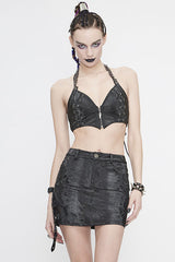 Black Snakeskin Print Asymmetric Punk Womens Skirt - Product - 5
