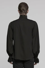 Black Stand Collar Long Puff Sleeves Stitching Lace Men's Gothic Blouse - Product - 3