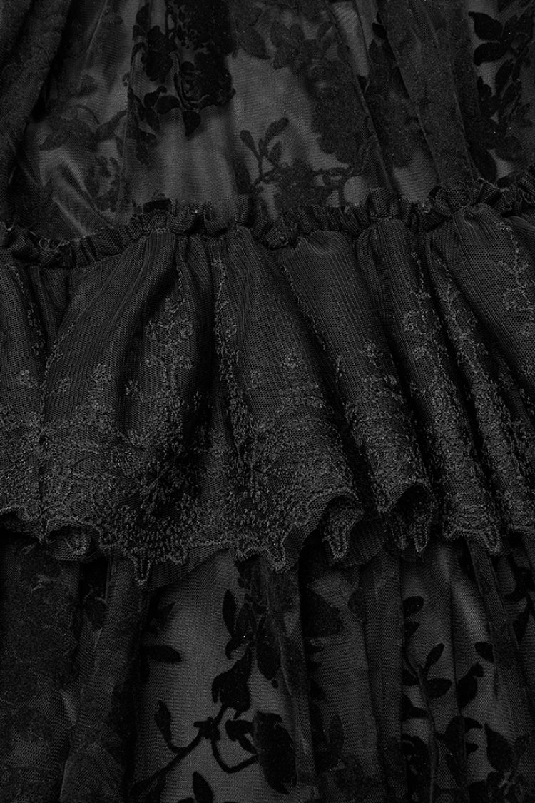 Short Puff Sleeves Print Ruffle Lace Women's Gothic Dress 2 Colors - Product - 6