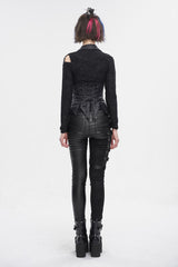 Black Irregular Lace Up Women's Gothic Vest With Detachable Collar - Product - 6