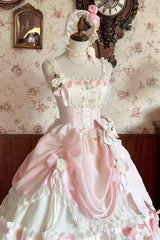 Apricot/Pink Multi-layer Ruffle Hanayome Bowknot Sweet Princess Gorgeous Long Lolita Jsk Dress - Product - 9