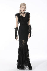 Black Women's Gothic Multi-Layered Lace Lace-Up Mermaid Maxi Skirt - Product - 9