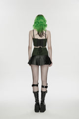 Black/Green Spliced Lace Lace-Up Slim Color-Blocked Zippered Women's Punk Cool Corset - Product - 4