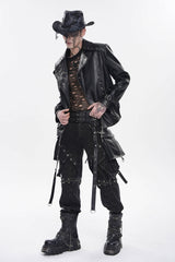 Black Lace-Up Studded Buckled Zippered Eyelet Men's Punk Cool Accessory with Pouches - Product - 7