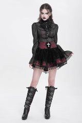 Black/Red Cross Tassel Print Women's Gothic Skirt - Product - 7