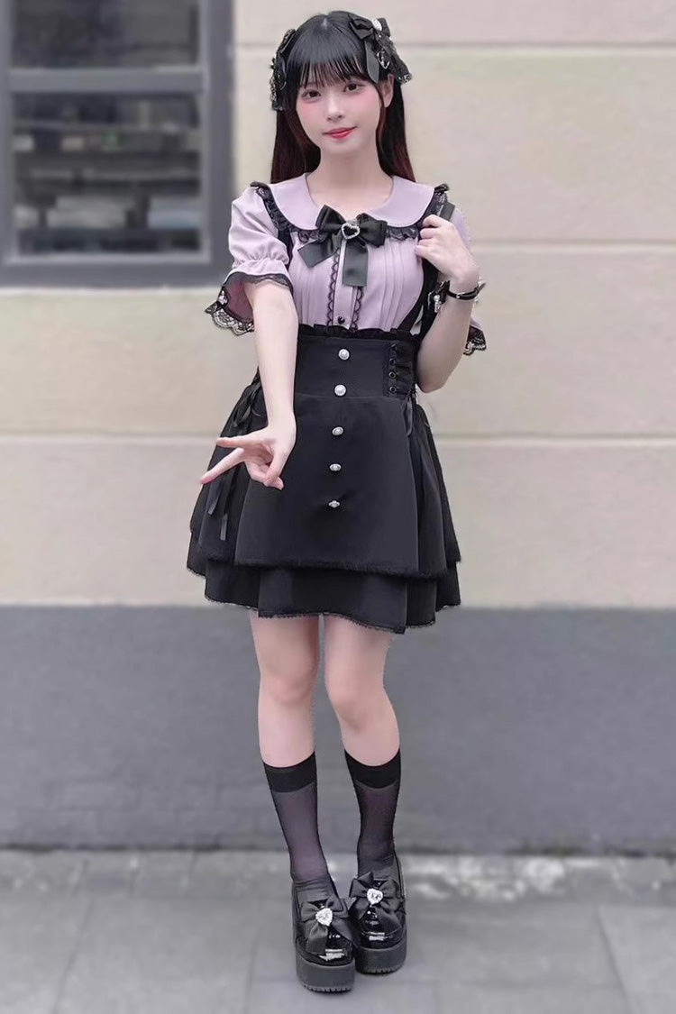 Jirai Kei High Waisted Bowknot Lace Lace-Up Sweet Lolita Skirt 2 Colors - Product - 7