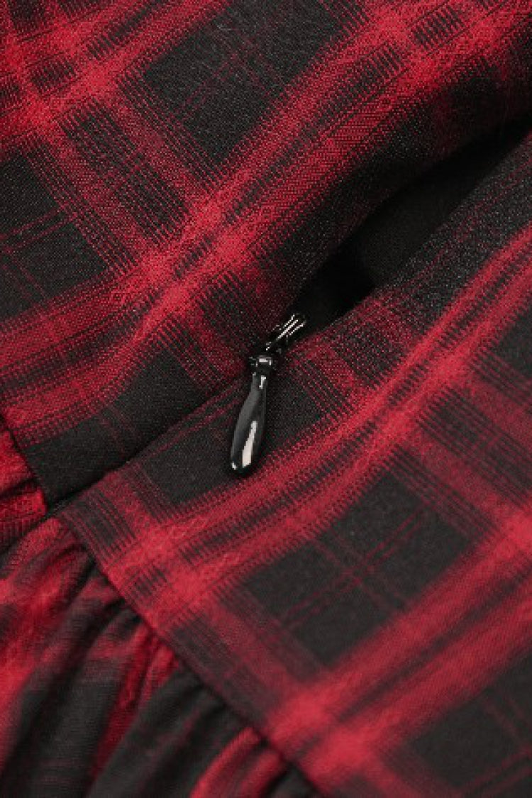 Red/Black Sleeveless Layered Plaid Ruched Women's Cake Dress Graduation Dress - Product - 16