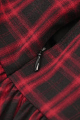 Red/Black Sleeveless Layered Plaid Ruched Women's Cake Dress Graduation Dress - Product - 16