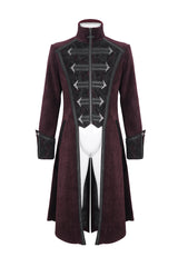Red Stand Collar Long Sleeves Embroidery Slim Men's Gothic Coat - Product - 6