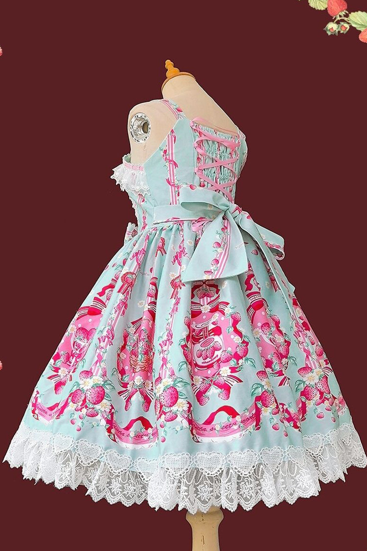[Strawberry Chef] Sleeveless Print Bowknot Lace Sweet Lolita Jsk Dress 4 Colors - Product - 16