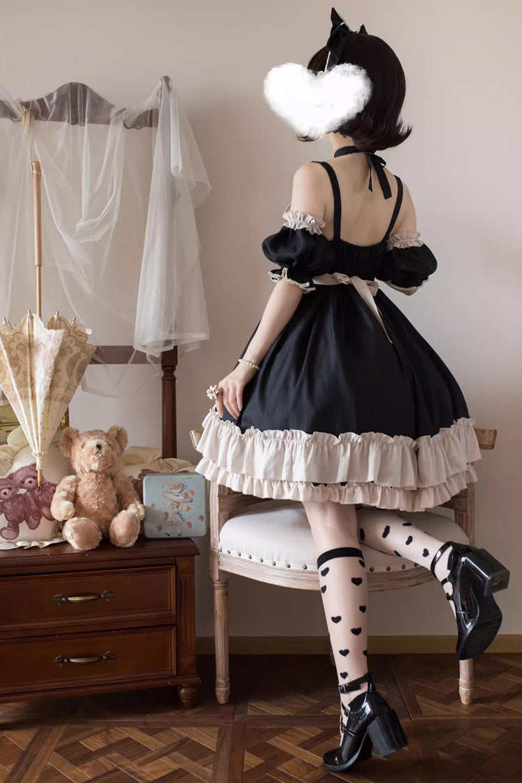 Black [Monet Estate] Sleeveless High Waisted Ruffle Bowknot Asymmetric Gothic Lolita Jsk Dress - Product - 7