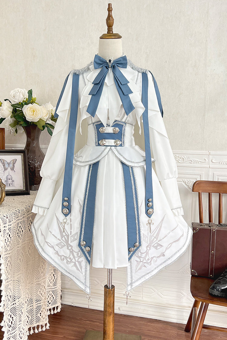 White/Blue [Star Knight] Print Punk Military Princess Handsome Ouji Lolita Skirt - Product - 2