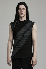 Black Sleeveless Print Asymmetric Zipper Men's Punk Tank Top - Black - 1