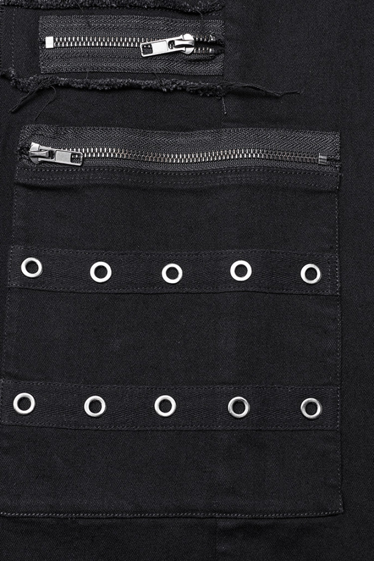Black Women's Punk Cross Patch Big-pocket Denim Pants - Product - 8