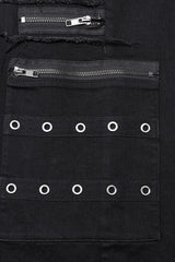 Black Women's Punk Cross Patch Big-pocket Denim Pants - Product - 8