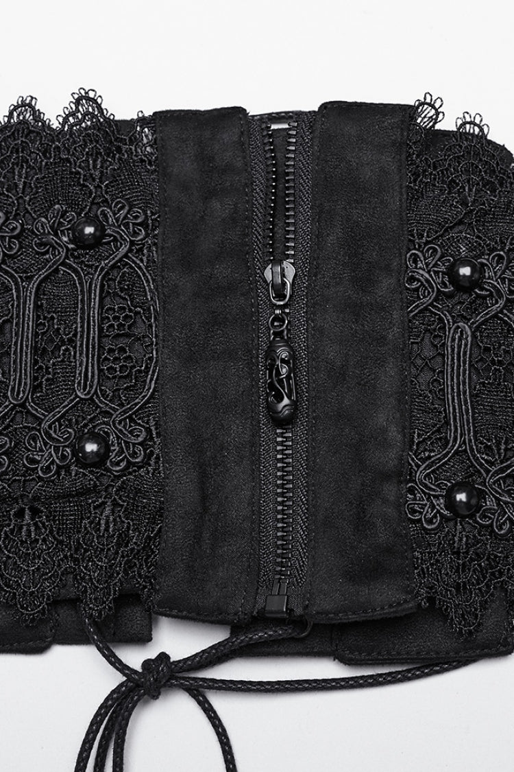 Black Beaded Lace Lace-Up Women's Gothic Underbust Corset - Product - 4