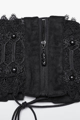 Black Beaded Lace Lace-Up Women's Gothic Underbust Corset - Product - 4
