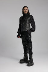 Black V Collar Sleeveless Buckle-up Zip Men's Gothic Vest - Product - 4
