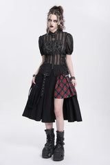 Black Stand Collar Short Puff Sleeves Sheer Mesh Women's Gothic Blouse - Product - 8